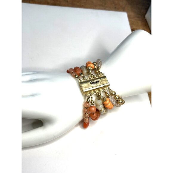 Chicos Multi-Strand Beaded Bracelet With Gold-Tone Accents & Coral Beads - Picture 2 of 10